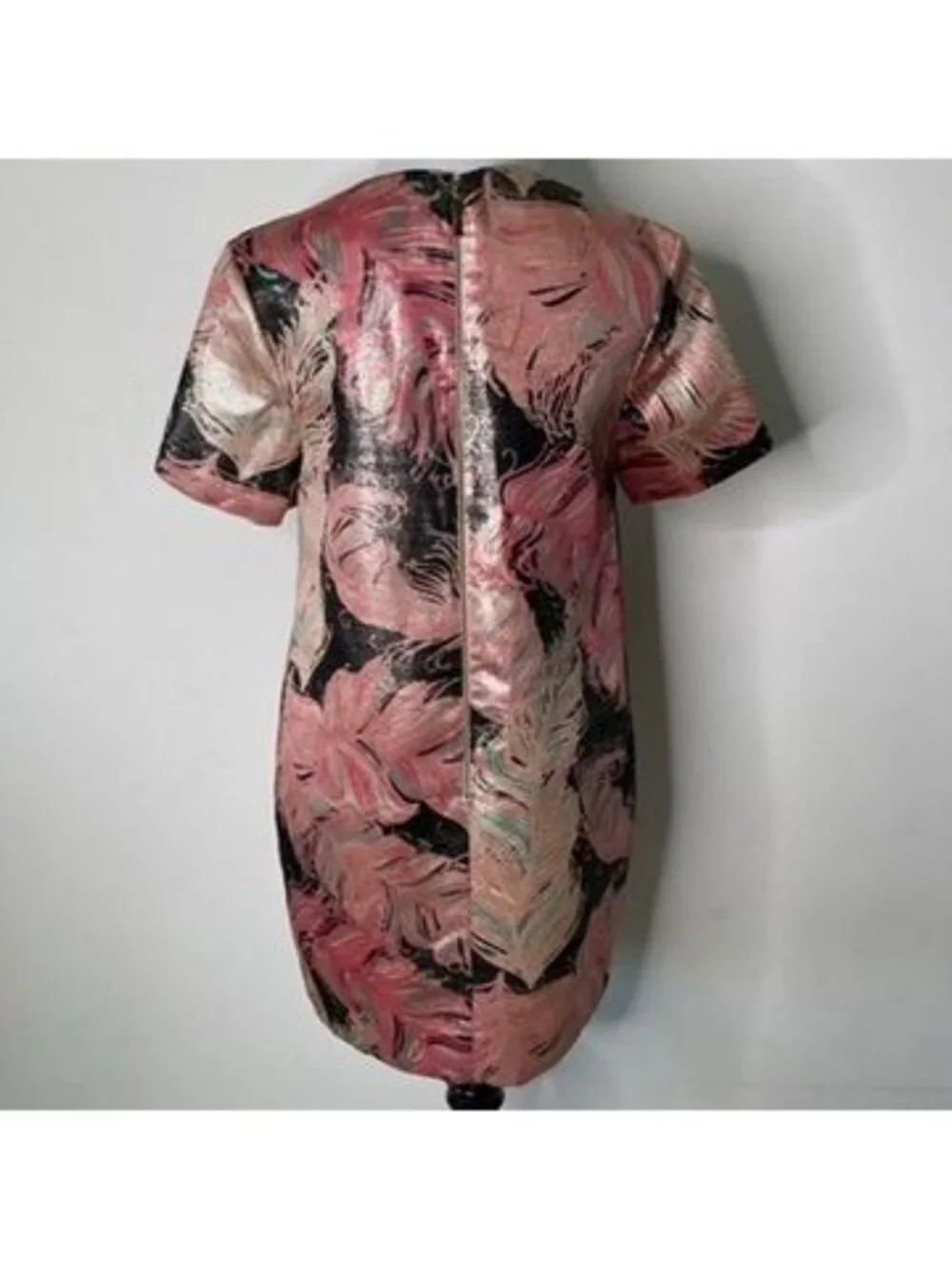 Kate Spade Regal Plumes Jacquard Dress Size 4 Metallic Pink Feather Shift Mini